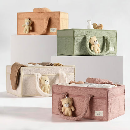 Diaper Caddy Organizer Plush Sherpa Baby Storage Basket