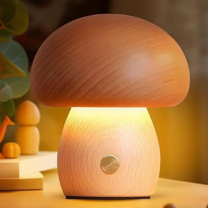Lampada a fungo Portobello | Luce notturna ricaricabile in legno naturale