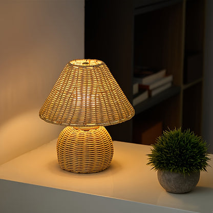Lampă de birou din bambus împletit | Lumină de accent boho alimentată prin USB