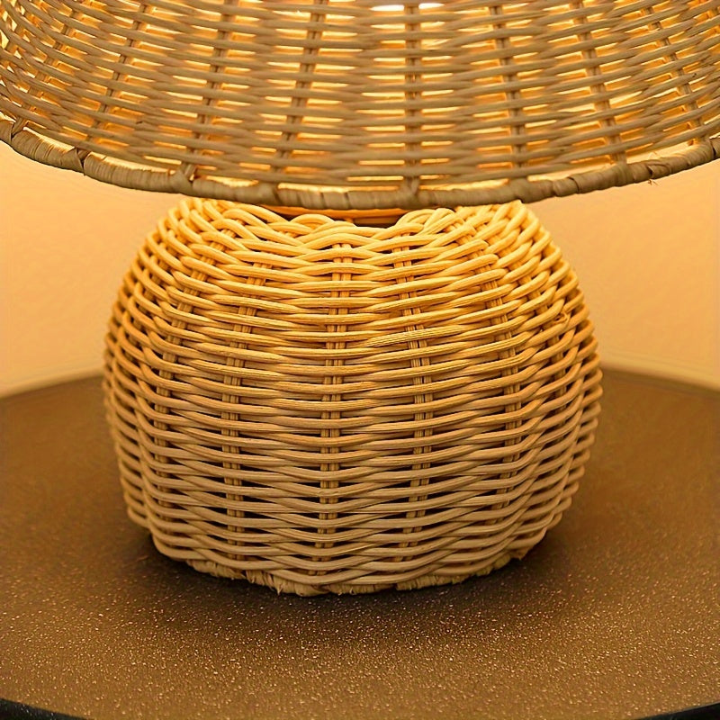 Lampă de birou din bambus împletit | Lumină de accent boho alimentată prin USB