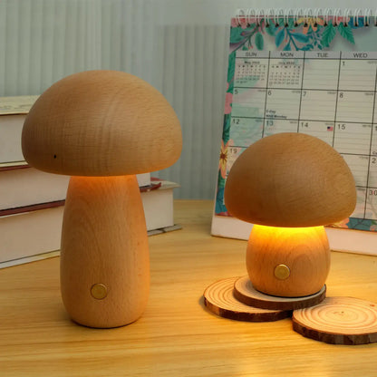 Lampada a fungo Portobello | Luce notturna ricaricabile in legno naturale