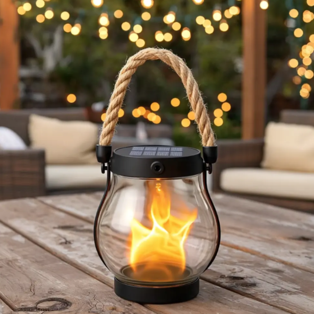 Lanterna Solare da Esterno con Effetto Fiamma, Luce da Appendere per Giardino