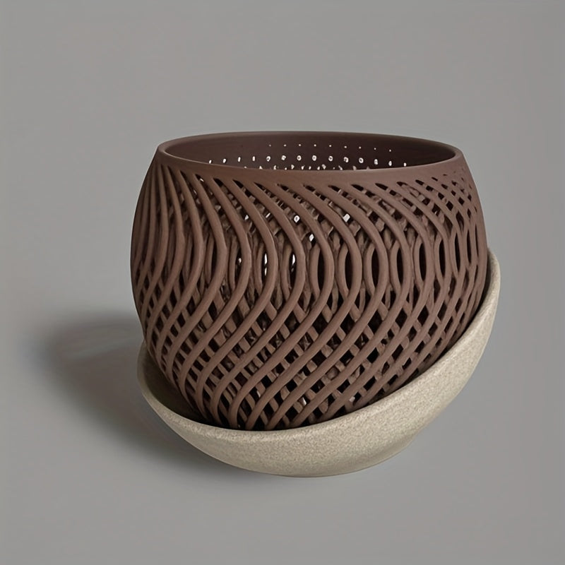 Mirage Orchid Planter | Modern Woven-Texture Decorative Pot with Air Circulation Tray