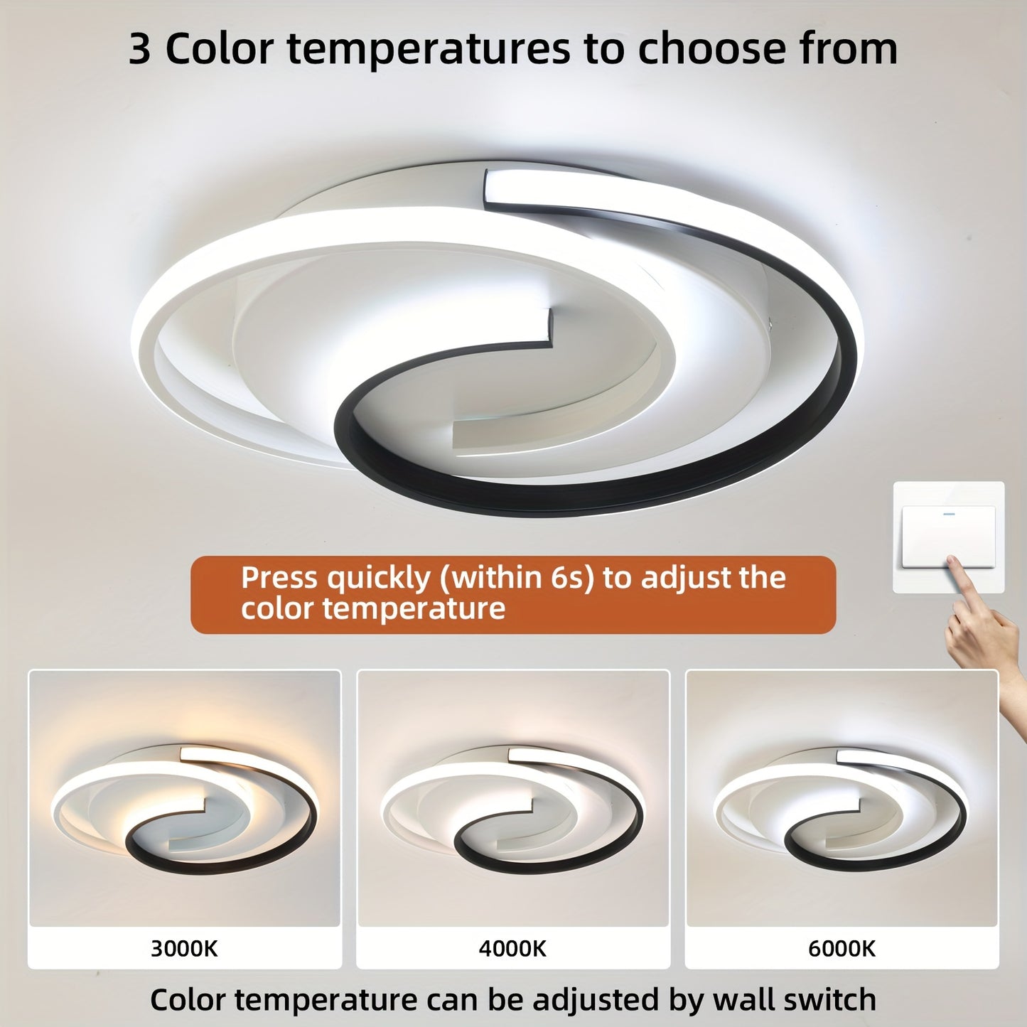 Lumină de tavan LED modernă | Design negru și alb în spirală