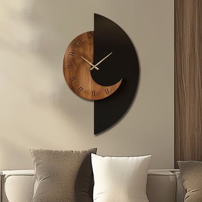 Reloj de Pared Moderno de Madera en Forma de Media Luna | Silencioso y Funciona con Batería
