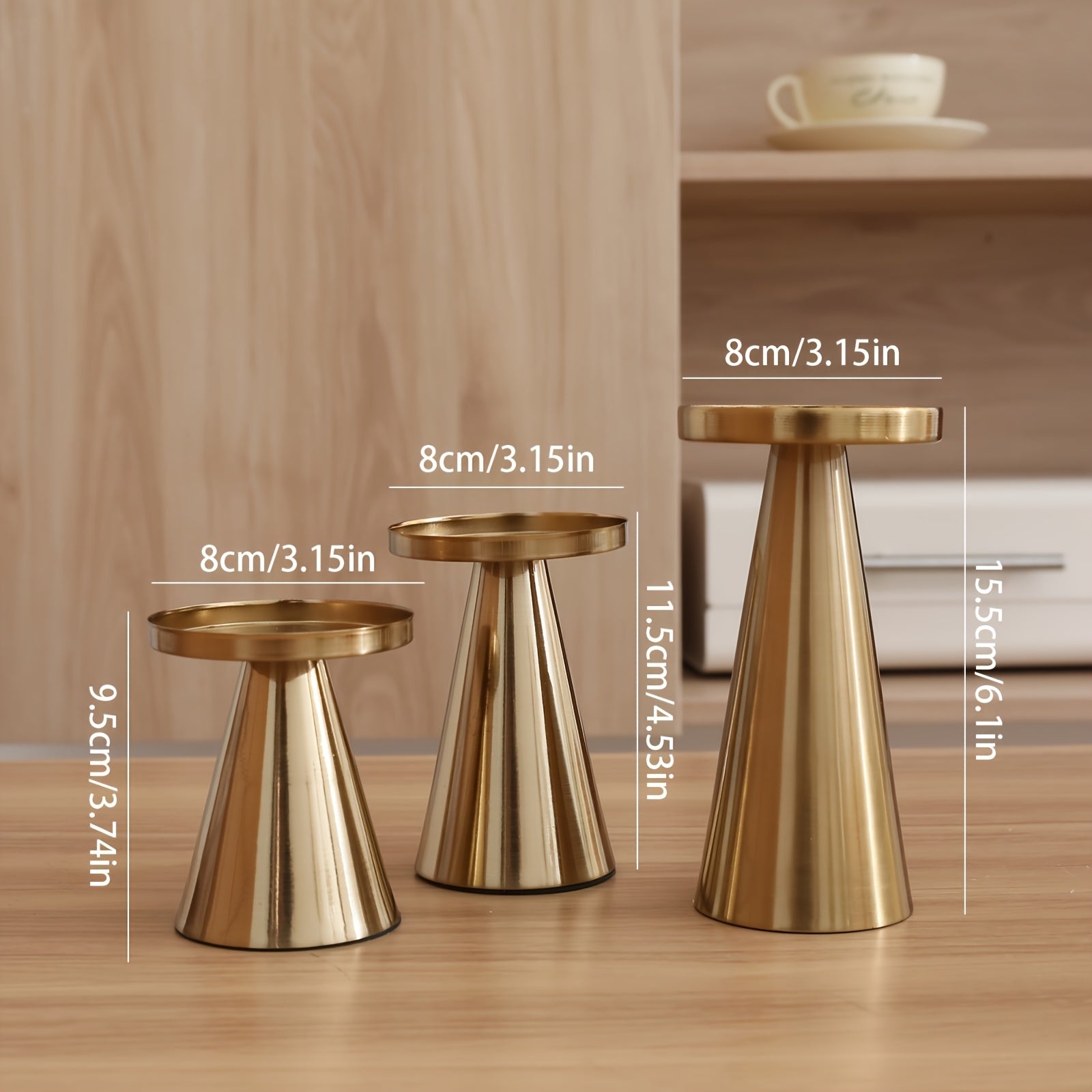 Metallic Cone Candle Holders | Set of 3 Bronze Table Centrepieces
