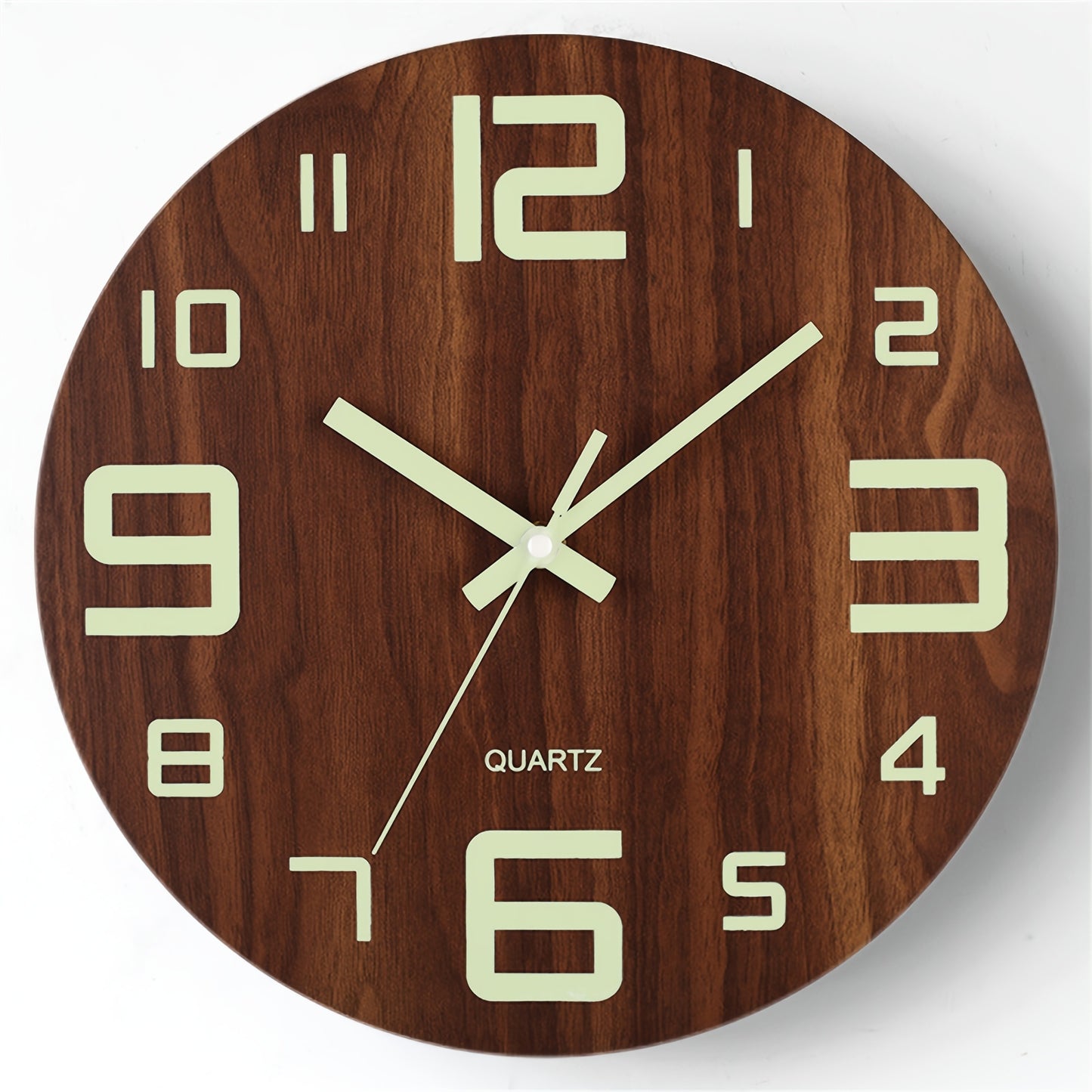 Wanduhr aus Walnuss mit Leuchtziffern | Stilles, im Dunkeln leuchtendes Holzdesign