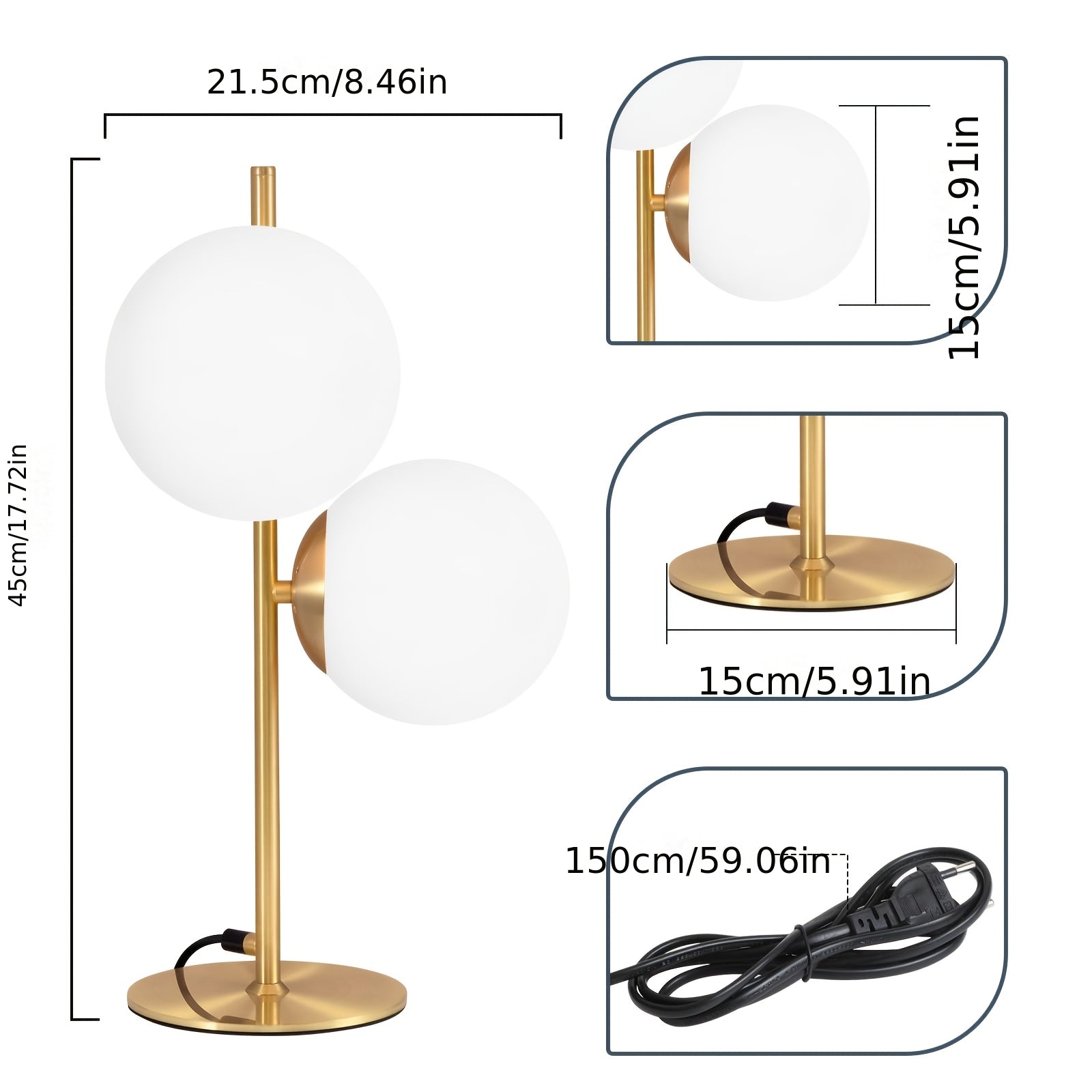 Modern Golden Table Lamp | White Glass Globe Design