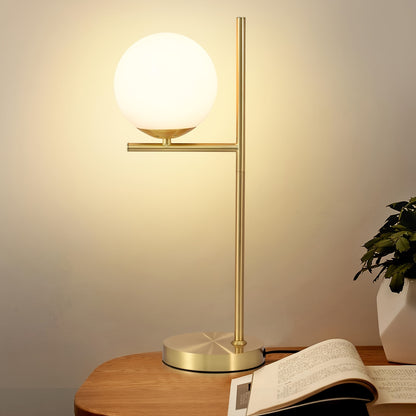 Moderne gylden bordlampe | Hvid glasglobus design