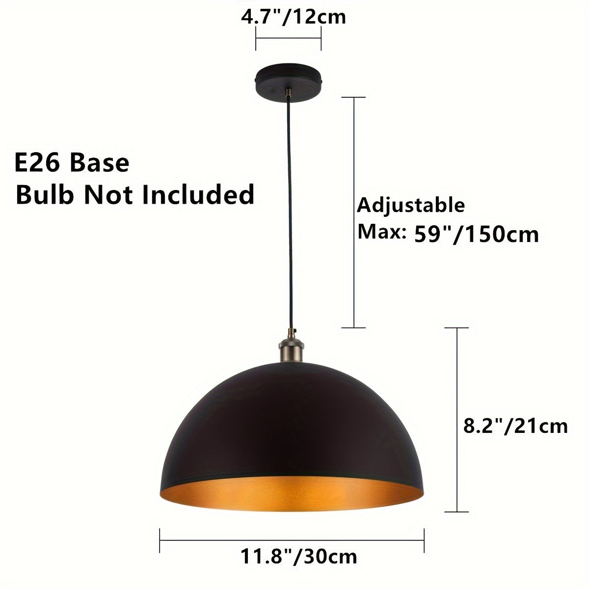 Candeeiro Suspenso Vintage Industrial com Cúpula | Abajur de Ferro Preto e Dourado