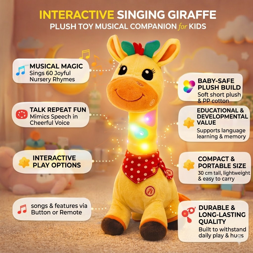 Giocattolo Morbido Giraffa Cantante Interattiva Compagna Musicale per Bambini