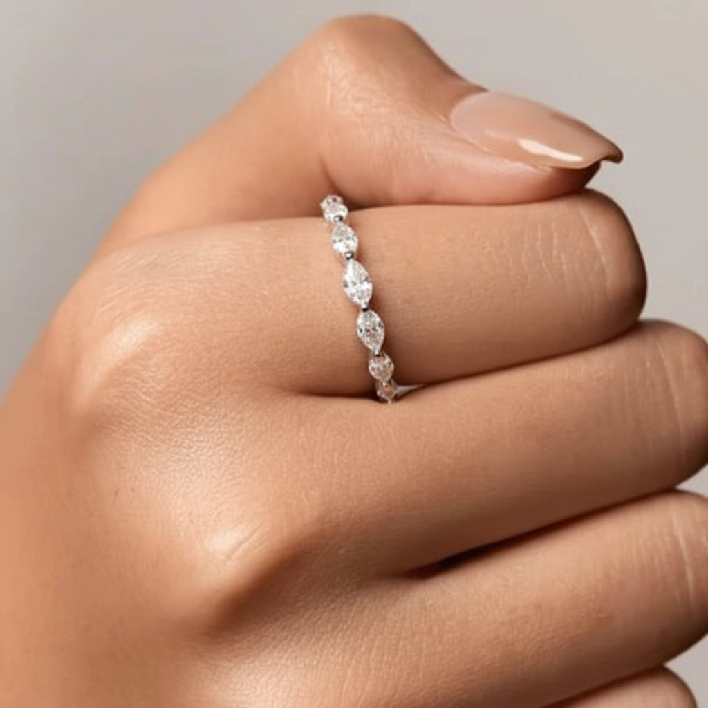 Inel suprapus geometric cu pavé din argint sterling bandă reglabilă