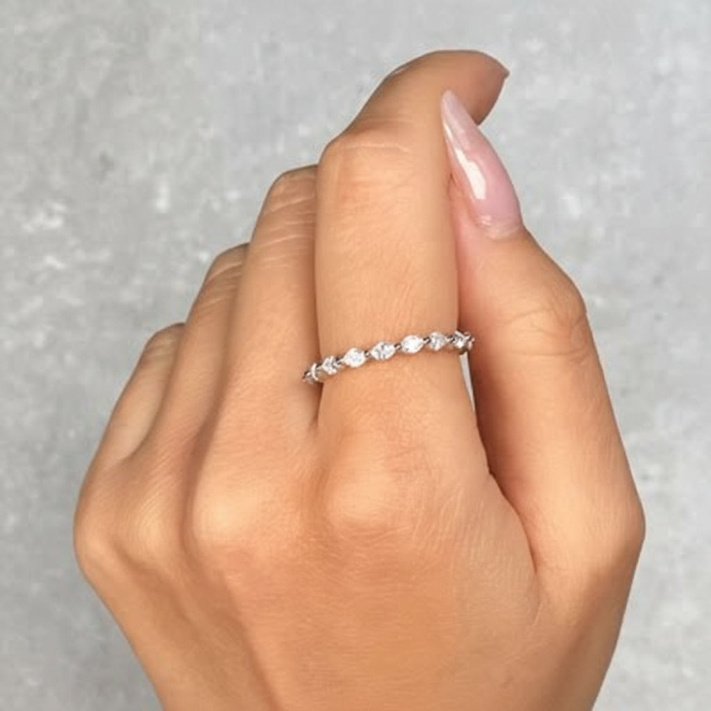 Inel suprapus geometric cu pavé din argint sterling bandă reglabilă
