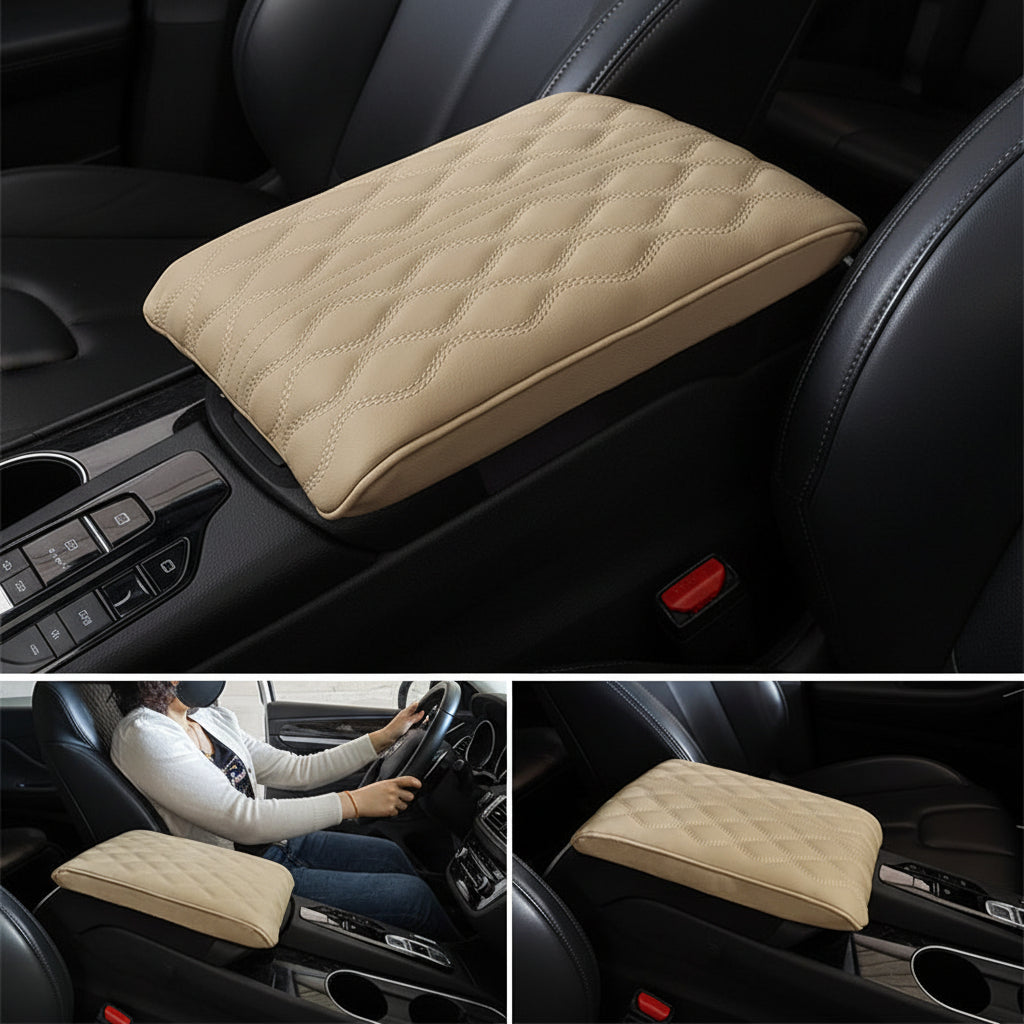 Car Armrest Cushion Memory Foam Leather Center Console Cover
