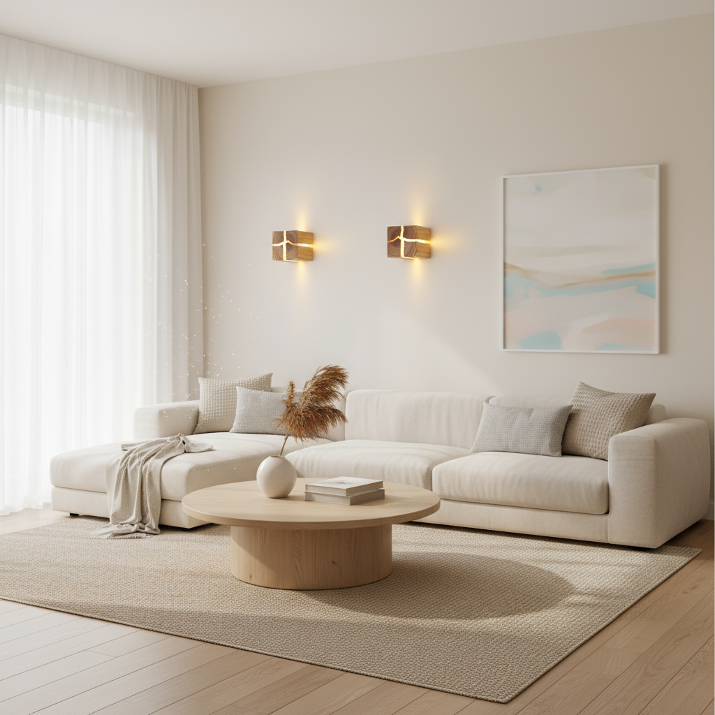 WoodAura Wall Light | Hand-Carved Solid Wood Resin Design