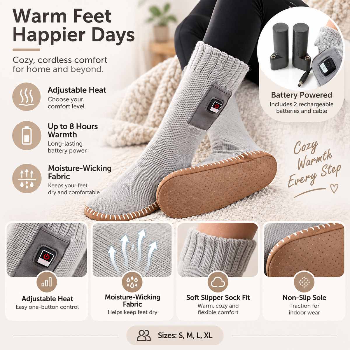 Verstellbare elektrische, feuchtigkeitsableitende beheizte Socken