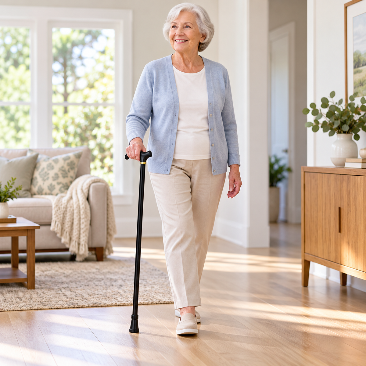 Altura ajustable, empuñadura, plegable y estable para bastón
