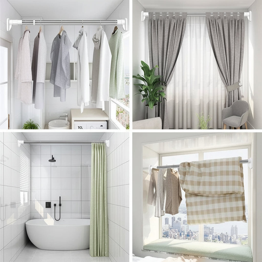 Tension Rod Adjustable Curtain Rod Shower Window No Drill
