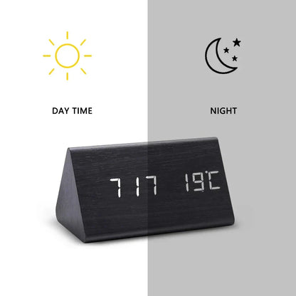 Ceas de Alarmă Inteligent cu LED | Design Modern din Lemn cu Control Vocal