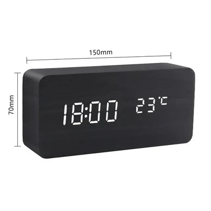 Ceas de Alarmă Inteligent cu LED | Design Modern din Lemn cu Control Vocal