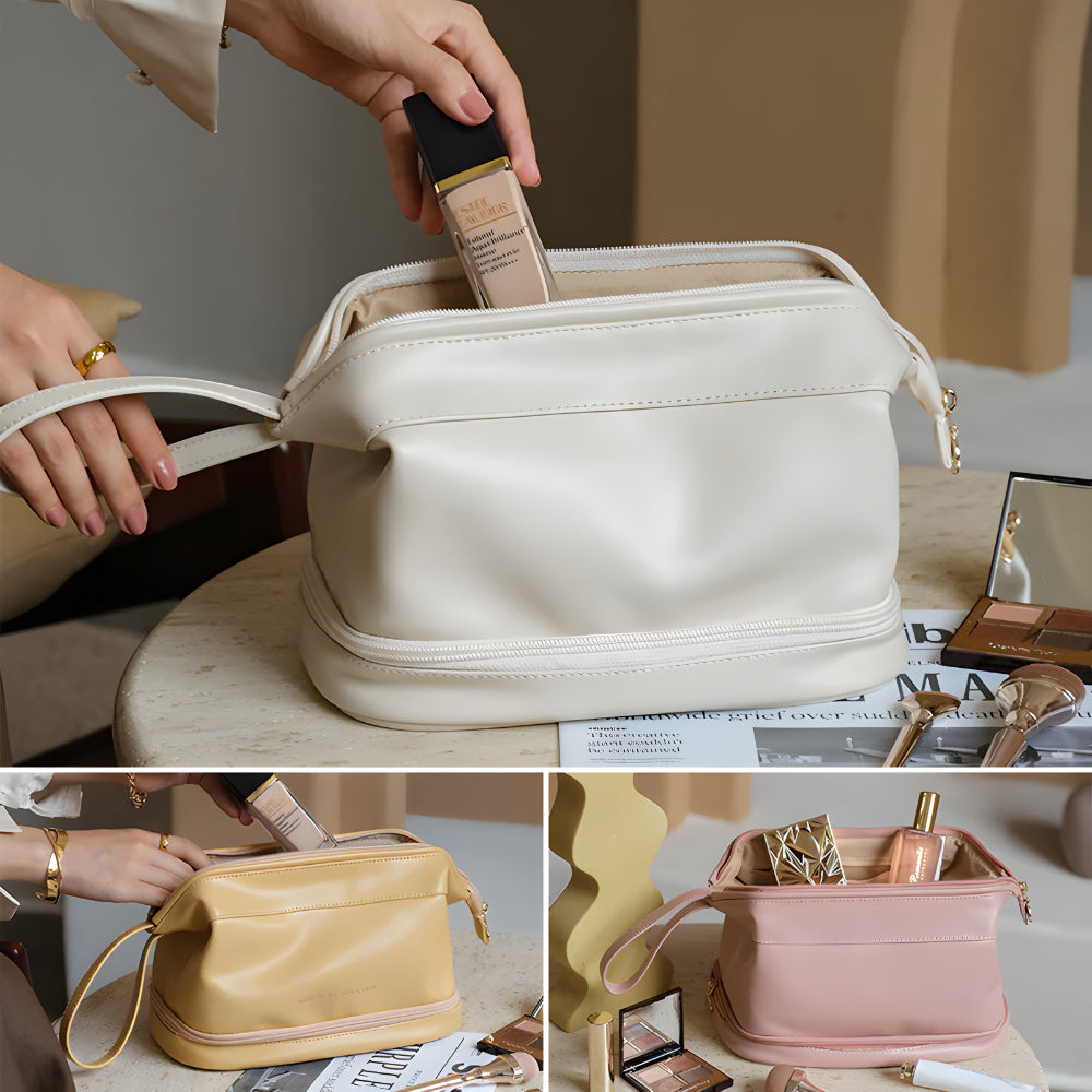 Borsa per trucchi Organizzatore da viaggio Custodia cosmetica in pelle sintetica Grande capacità
