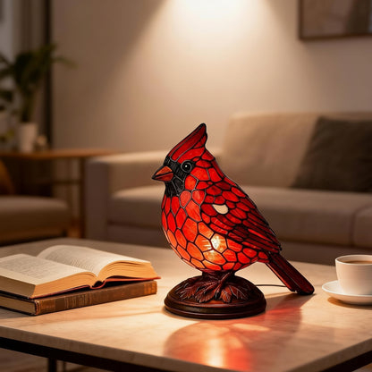 Bordlampe Rød Kardinalfugl USB-drevet Kunstglasbelysning