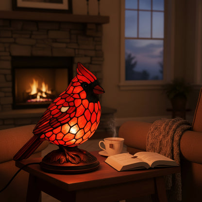 Bordlampe Rød Kardinalfugl USB-drevet Kunstglasbelysning