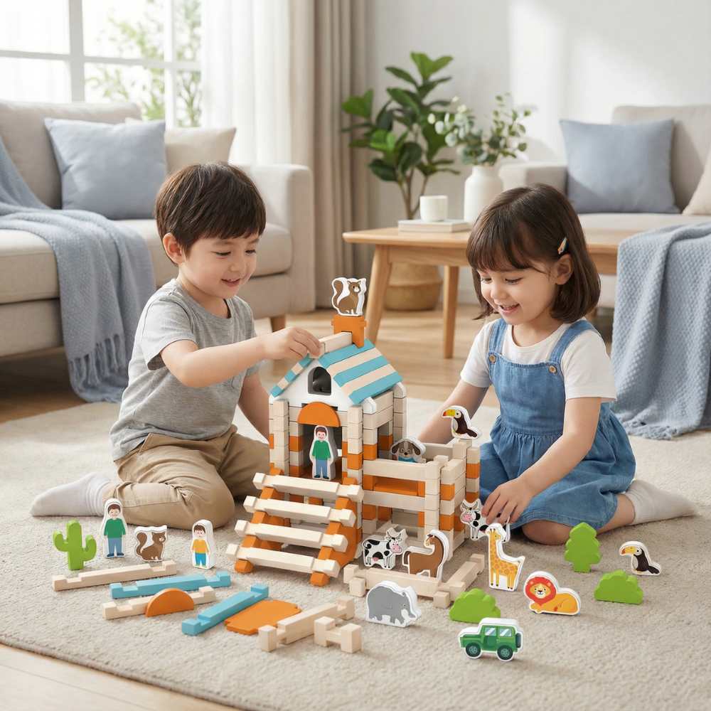 Juguetes para niños Conjunto de bloques de construcción de madera Montessori