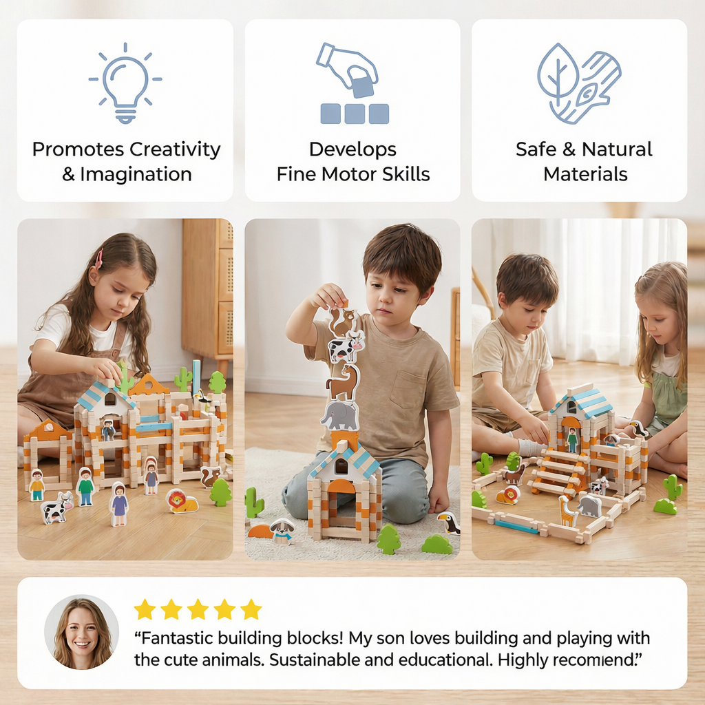 Juguetes para niños Conjunto de bloques de construcción de madera Montessori