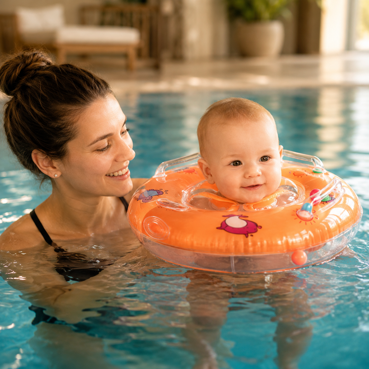 Baby-Schwimmring für Säuglinge, verstellbarer Nackenring, Baby-Badestütze