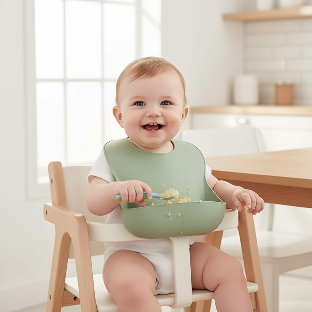 Babero para bebé de silicona ajustable e impermeable para la alimentación