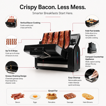 Torradeira vertical para bacon, aparelho de bancada saudável