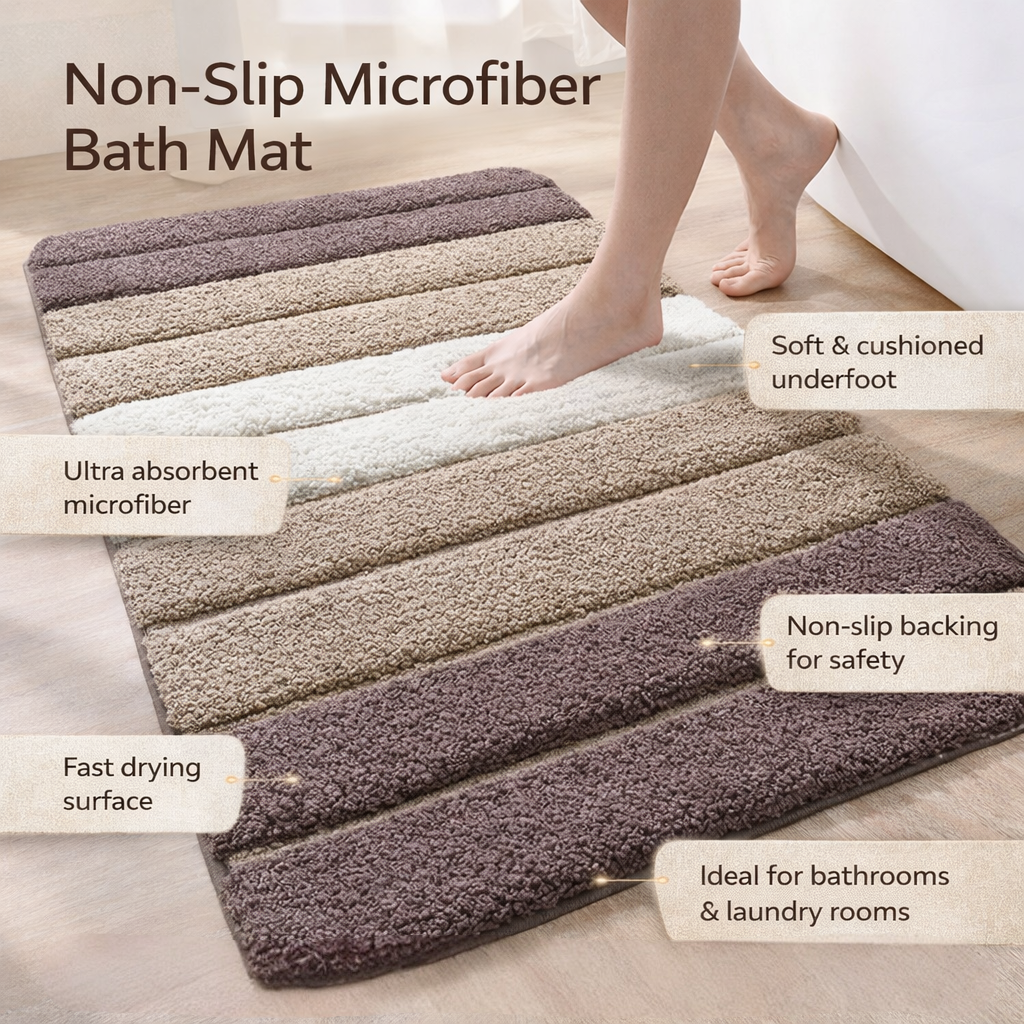 Covoraș de baie antiderapant din microfibră absorbant pentru podea de baie