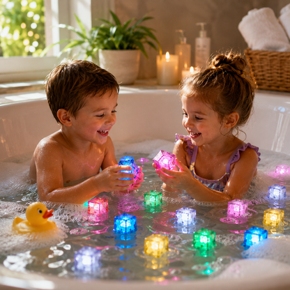 Brinquedos de Banho Cubos Coloridos com Luzes Impermeáveis e Iluminadas
