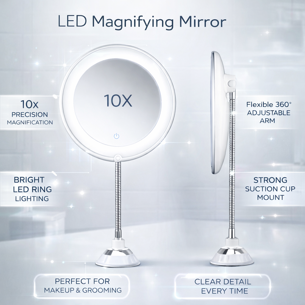 Bathroom Mirror LED Magnifying Mirror Flexible Arm