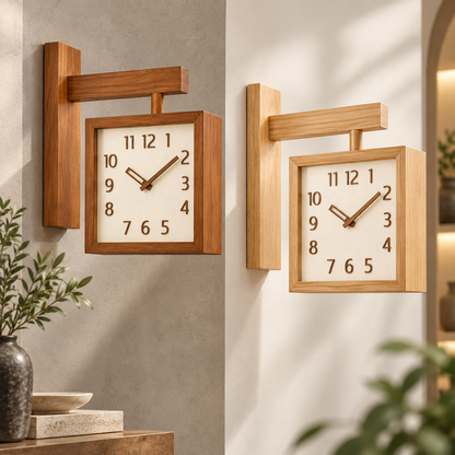 Battery Operated Wall Clock Wooden Analog Modern Design