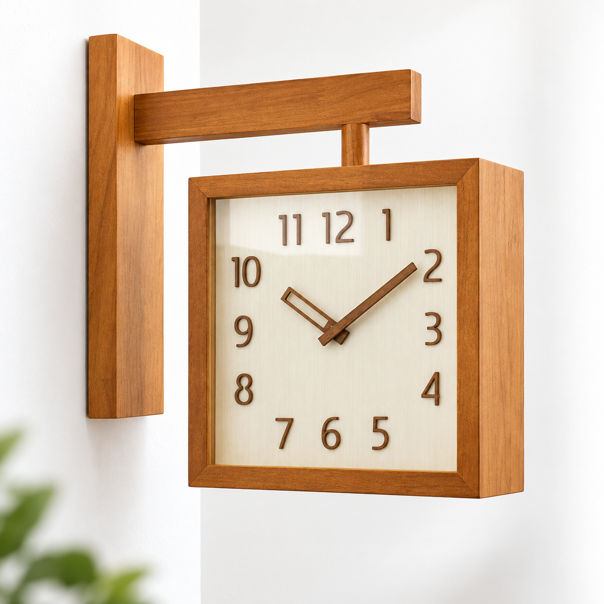 Battery Operated Wall Clock Wooden Analog Modern Design