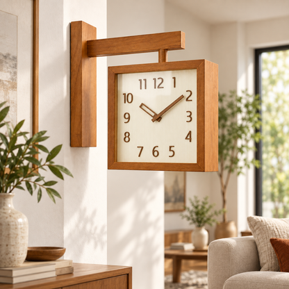 Battery Operated Wall Clock Wooden Analog Modern Design