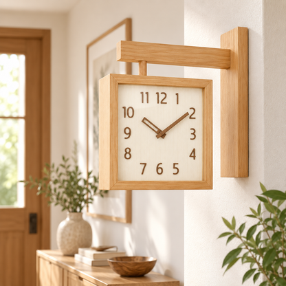 Battery Operated Wall Clock Wooden Analog Modern Design