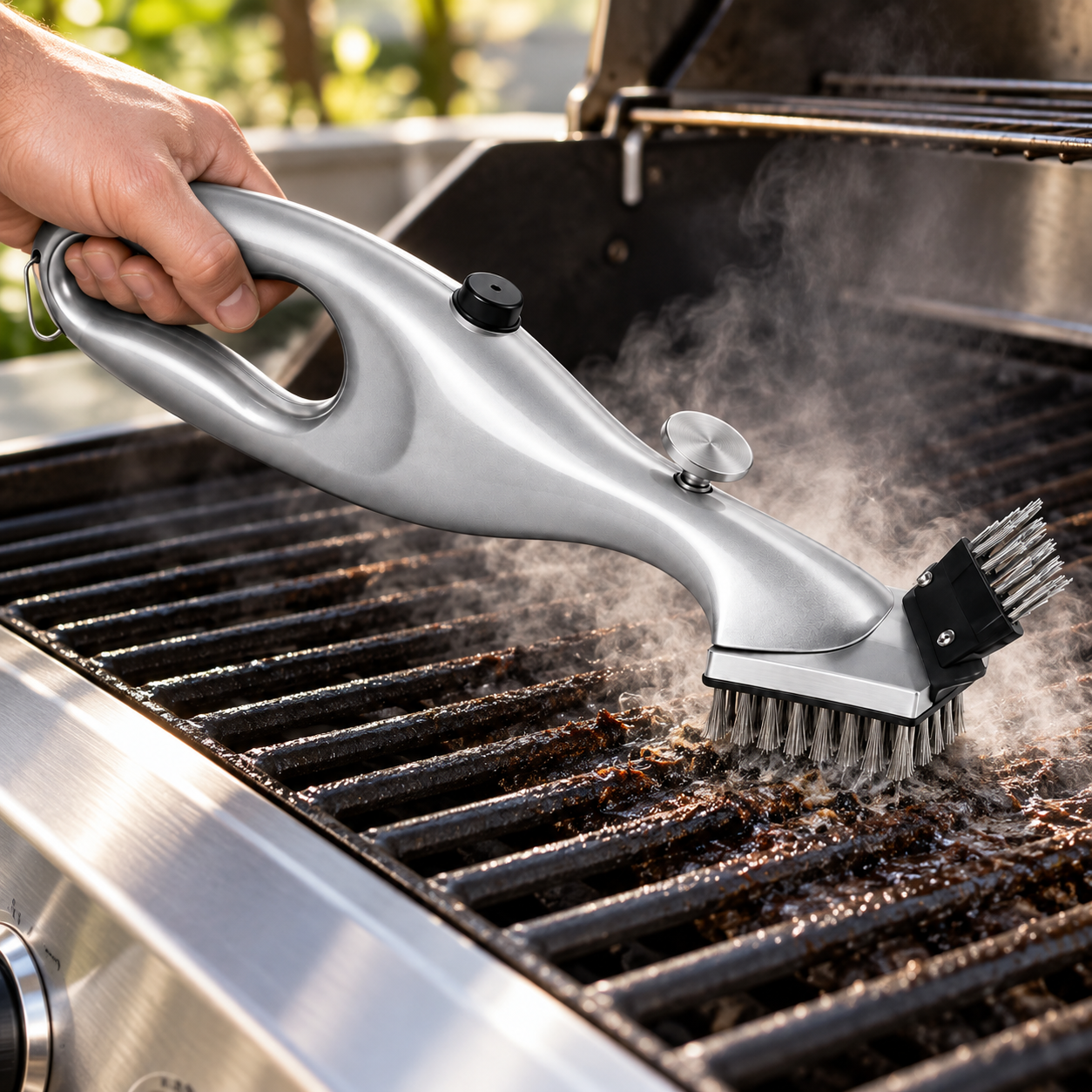 Grillrengøringsbørste med damprensning og ergonomisk greb