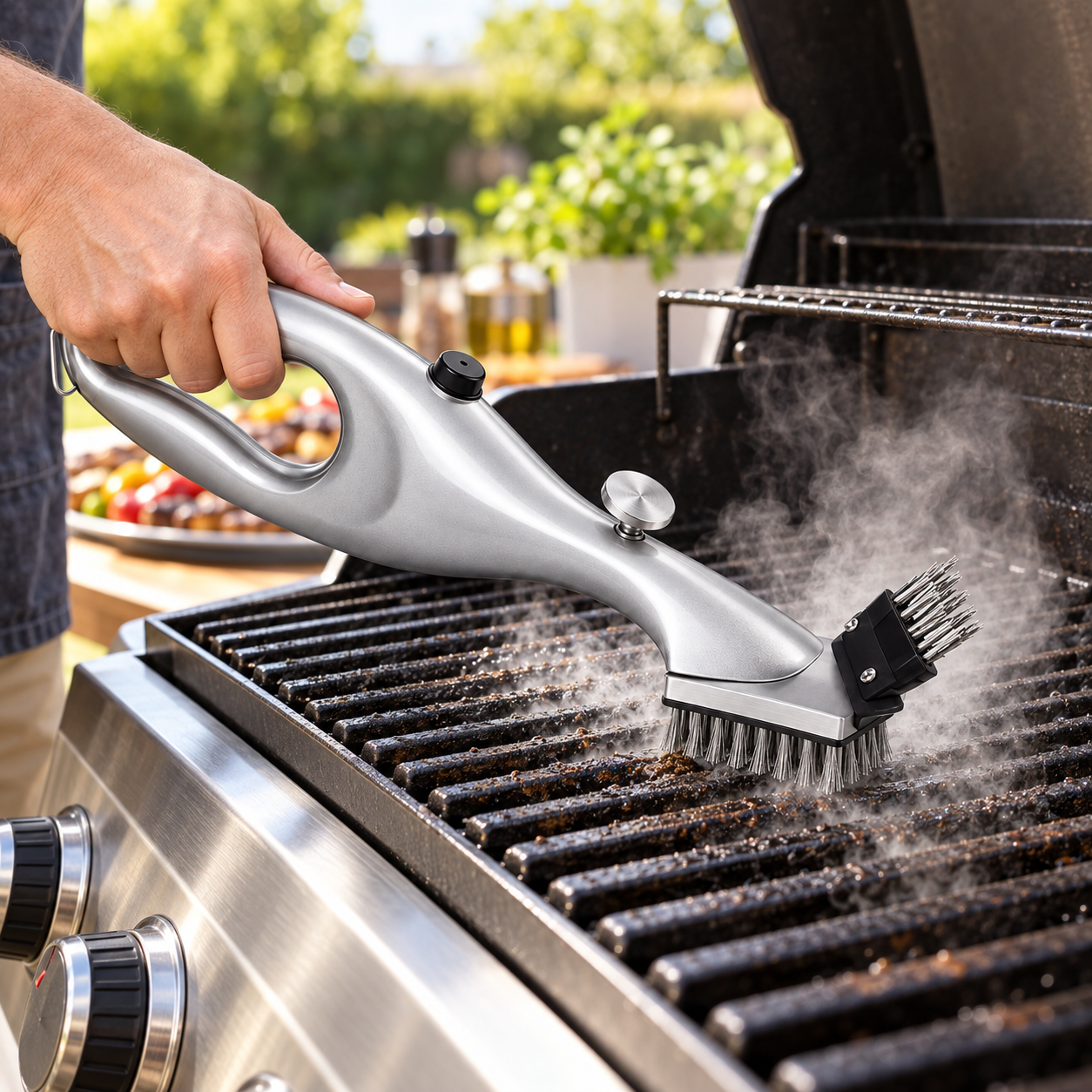 Grillrengøringsbørste med damprensning og ergonomisk greb