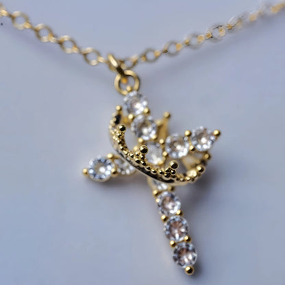 Collana con Ciondolo Croce Corona Regalo Gioiello Fede Festa della Mamma