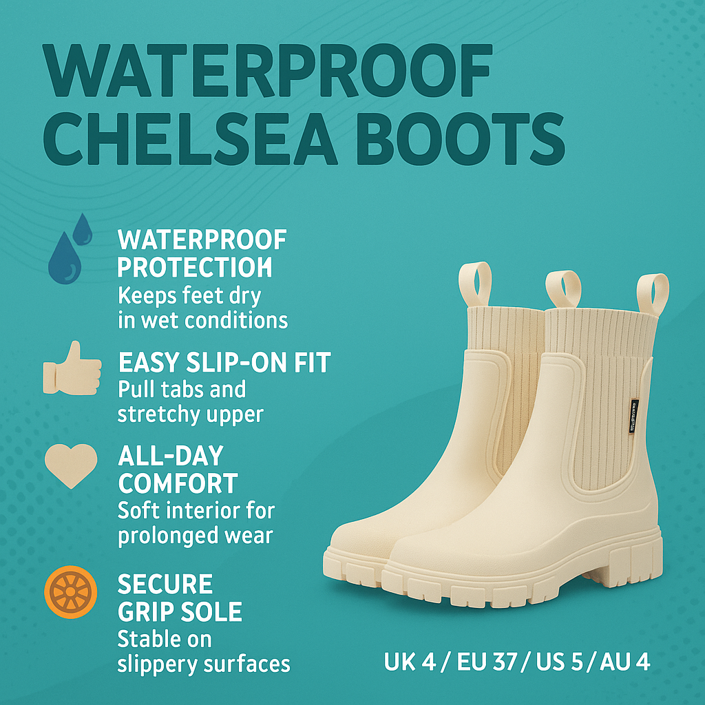 Black Waterproof Ankle Chelsea Boots Women with Grip Sole 2