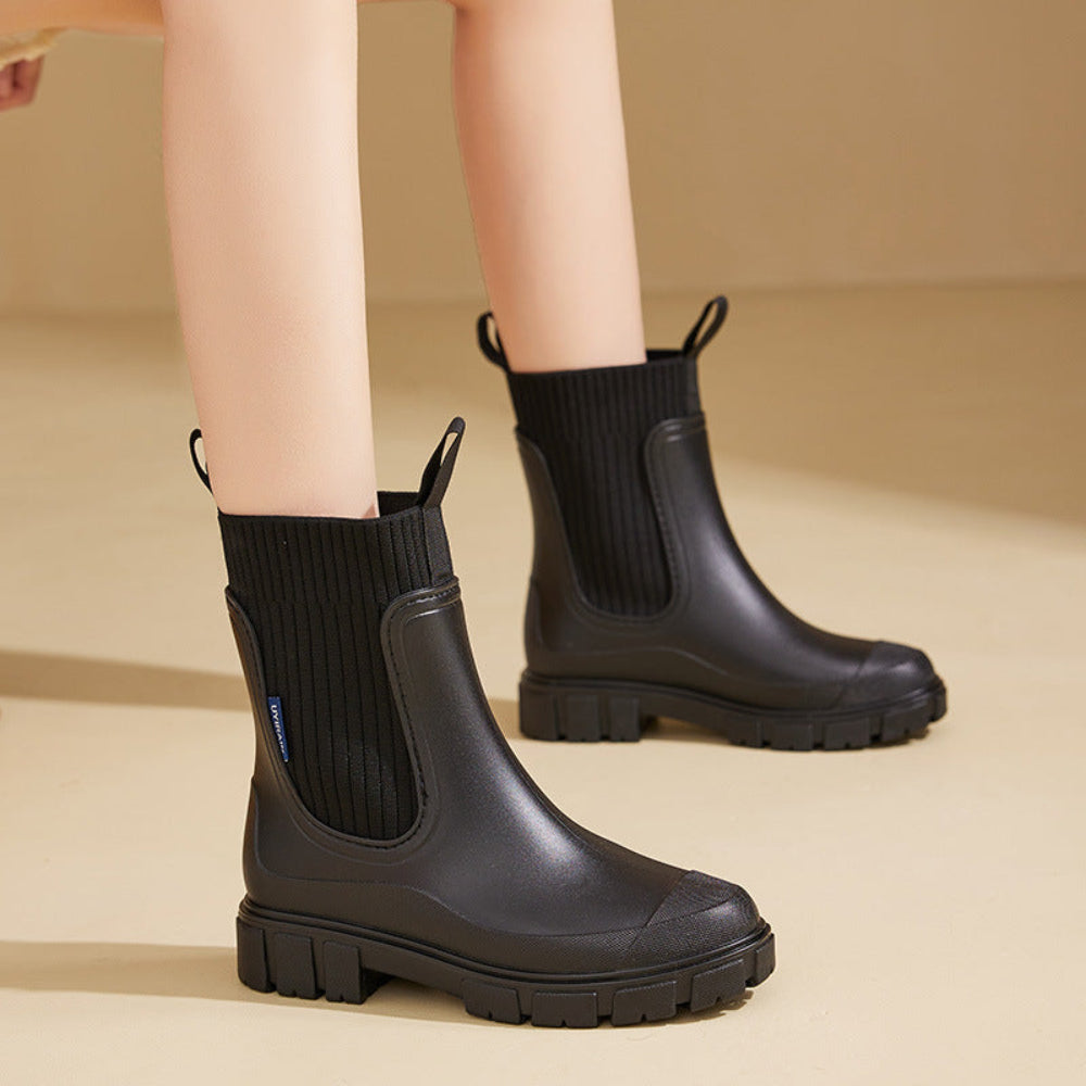 Black Waterproof Ankle Chelsea Boots Women with Grip Sole 5