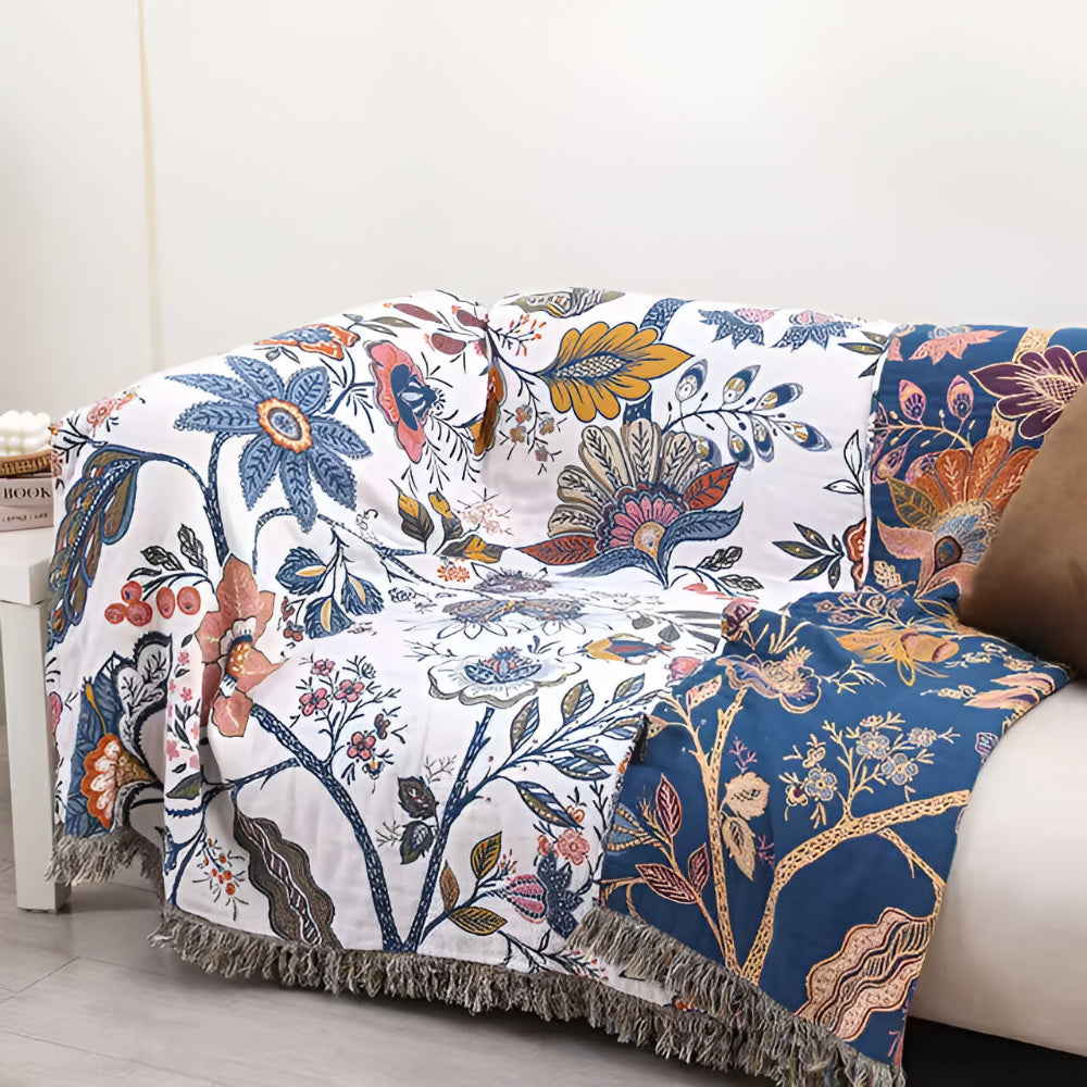 Blanket Throw Floral Reversible Tassel Design
