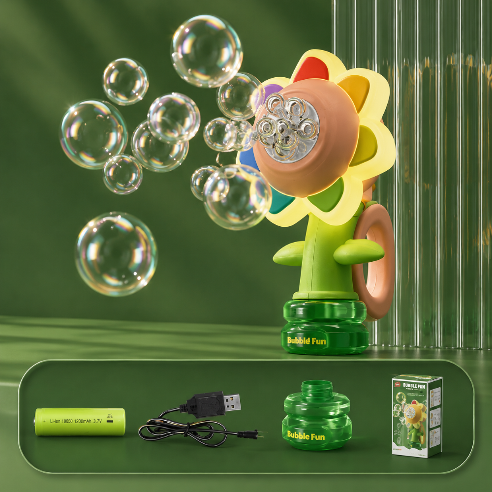 Macchina per bolle a forma di fiore Giocattolo automatico per bambini soffiabolle