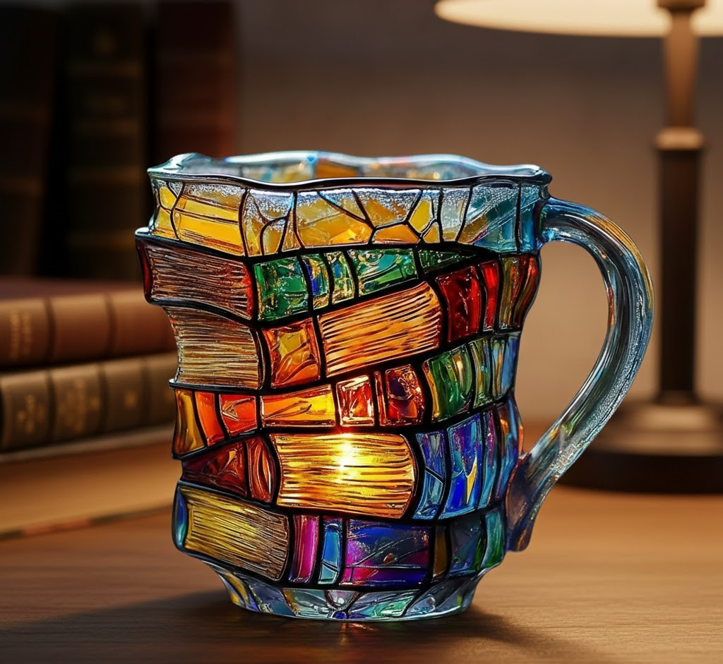 Coffee Mug Glass Book Design 3D Style Literary Gift Cup
