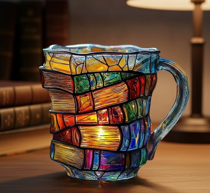 Coffee Mug Glass Book Design 3D Style Literary Gift Cup