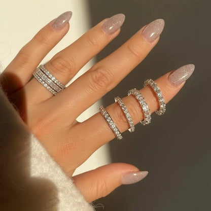 Anello d'argento fascia in argento perline montatura lucida uso quotidiano