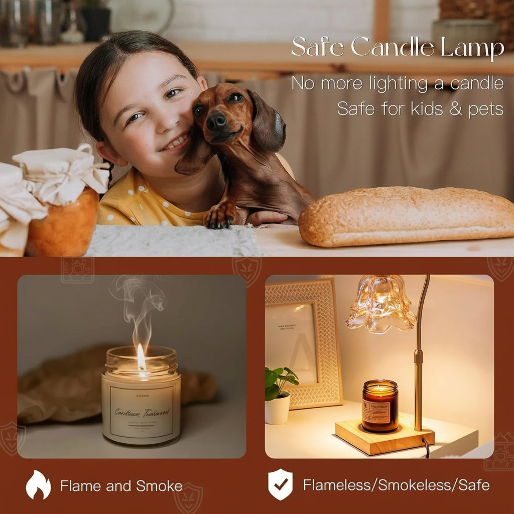 Lámpara calentadora de velas con flor de vidrio dorado calentador eléctrico para cera fundida